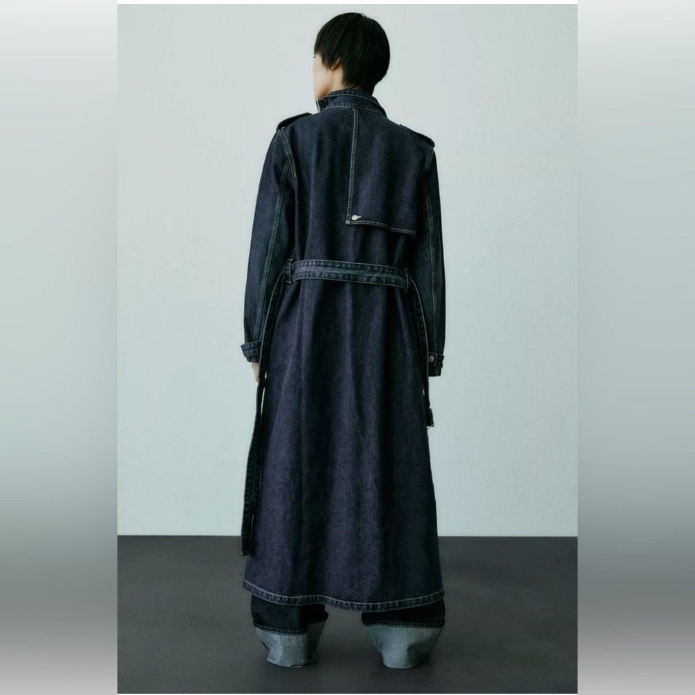 ZARA TRF DARK DENIM TRENCH Size Medium - Picture 5 of 10